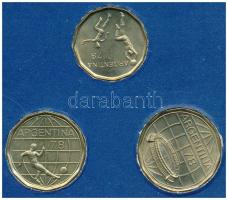 Argentína 1977. 20P + 50P + 100P 1978-as Labdarúgó Világkupa alkalmából kiadott szett T:1- Argentina 1977. 20 Pesos + 50 Pesos + 100 Pesos 1978 World Soccer Championship coin set C:AU