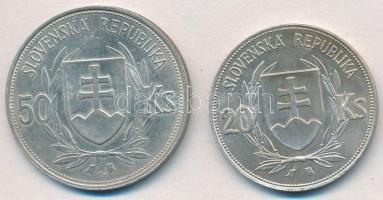 Szlovákia 1939. 20K Ag "Tiso" + 1944. 50K Ag "Függetlenség 5. évfordulója" T:2
...