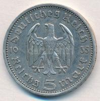 Német Harmadik Birodalom 1935A 5M Ag "Hindenburg" T:2 
German Third Reich 1935A 5 Mark Ag...