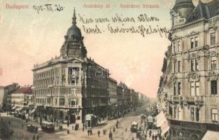 1905 Budapest VI. Andrássy út és a Bajzsy-Zsilinszky út, villamos, fiókpénztár. Taussig Arthur (EK)