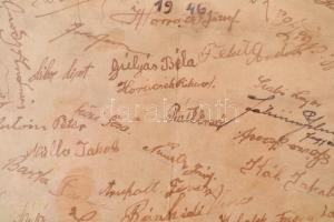 1946 Emlék a brennbergbányai (Sopron) fogságból, a bányaszerencsétlenség átélői által aláírt, kézzel...
