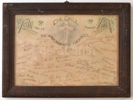 1946 Emlék a brennbergbányai (Sopron) fogságból, a bányaszerencsétlenség átélői által aláírt, kézzel...