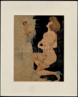 Jelzés nélkül: Lány faunnal (cca 1920). Erotikus akvarell, papír, paszpartuban, 24,5×18,5 cm