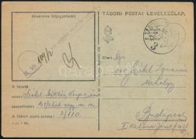 1941 Munkás század tagjának tábori levelezőlapja, m. kir. 109/2 táb. vegyes munkás század bélyegzéssel