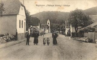 Óbánya, a regényes község látképe, utca. Gebhardt Ferencz kiadása (EK)
