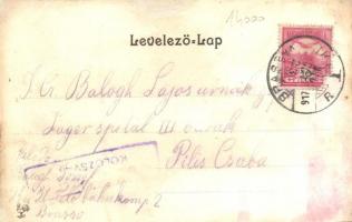 1917 Brassó, Kronstadt, Brasov; lóherés, szecessziós litho művészlap / Clover Art Nouveau litho fram...