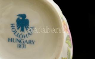 Hollóházi porcelán virágmintás cukortartó, matricás, hibátlan, jelzett, m:10 cm