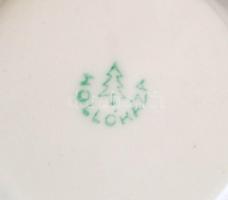 Hollóházi porcelán virágmintás mokkás csészék és aljak (6db), matricás, kopott festés, jelzett