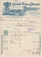 1915 Bp., Ifjabb Walla József Mozaik-Cement-Áru és Műkőgyára dekoratív fejléces számlája, az gyár fametszetes képével, 10 fillér okmánybélyeggel, jó állapotban