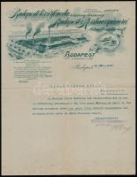 1908 Bp., A Budapesti Lószőrfonoda Részvénytársaság dekoratív fejléces levélpapírja, rajta a gyár fametszetes látképével és lovakat ábrázoló védjegyével