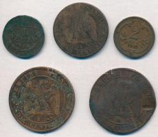 5db klf réz- és bronzpénz tétel, közte Franciaország / Második Császárság 1862A 10c Br "III. Na...