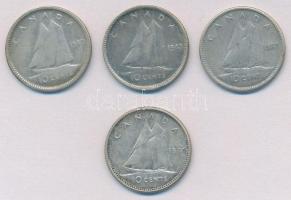 Kanada 1940-1957. 10c Ag (4xklf) T:2,2-  Canada 1940-1957. 10 Cents Ag (4xdiff) C:XF,VF