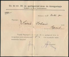 1918-1922 Vegyes militária tétel, 2 db: 

1918 Cs. és kir. 32. gyalogezred árva és 
özvegyalapján...