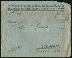1918-1922 Vegyes militária tétel, 2 db: 

1918 Cs. és kir. 32. gyalogezred árva és 
özvegyalapján...