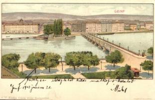 Geneve, Genf; kiadja Vidéki Félix / general view, Kosmos litho, s: Geiger R. (tűnyomok / pinholes)