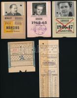 1946-1963 3 db fényképes bérletigazolvány, (2 db Fővárosi Villamosvasút, 1 db BSzKRt), az egyikben 1951. márciusi bérlettel, valamint 1 db F.A.K.V. autóbusz átszállójegy és MÁV félárujegy