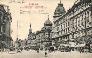 Budapest VIII. József körút (Blaha Lujza tér), villamos, üzletek. Taussig 78. (EK)