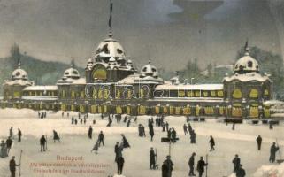 Budapest XIV. Városliget, Jégpálya csarnok télen, jégkorcsolyázók, téli sport. Taussig 9605. / Eislaufplatz / winter sport, ice skate (EK)