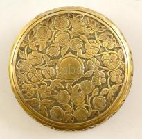 Ezüstözött alpakka ékszerdoboz, horpadással, jelzés nélkül, d: 11 cm