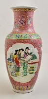 Jelzett kínai padlóváza, kézzel festett (Famille rose), jelzett, hibátlan, m: 42 cm