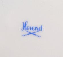 Herendi csipkebogyó mintás füles tányér, kézzel festett, jelzett (tanuló), apró kopásokkal, 29×24,5 ...