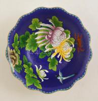 Zománc díszített kínáló, réz, jelzés nélkül, jó állapotban, d:23 cm, m:8,5 cm