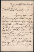 1877 (Szabad)kigyós Wenckheim Frigyesné Wenckheim Krisztina (1849-1924) saját kézzel írt levele Keblowszky (Lajos) a kigyósi uradalom ügyészének, melyben gratulál Keblowszky leányának eljegyzéséhez.