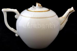 Herendi fehér aranyozott szélű hiányos teás készlet + süteményes tányér, kézzel festett, jelzett, ki...