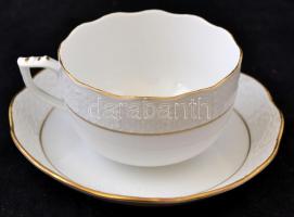 Herendi fehér aranyozott szélű hiányos teás készlet + süteményes tányér, kézzel festett, jelzett, ki...