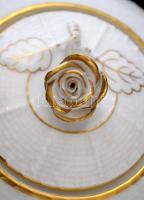 Herendi fehér aranyozott szélű hiányos teás készlet + süteményes tányér, kézzel festett, jelzett, ki...