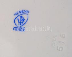 Herendi fehér aranyozott szélű hiányos teás készlet + süteményes tányér, kézzel festett, jelzett, ki...