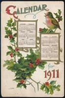1911 Szecessziós litho naptár, képeslapnak kiadva, jó állapotban