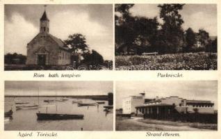 Agárd (Gárdony), Római katolikus templom, park, Strand étterem, Velencei tó, csónakok. Kiadja Nagy Vendelné