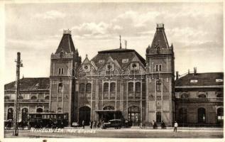 1936 Nyíregyháza, MÁV vasútállomás, villamos, autó. Levelezőlap üzem kiadása