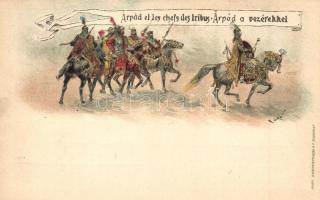 1896 Árpád et les chefs des tribus / Árpád a vezérekkel; Ezredéves Országos Kiállítás, piros 5 Kr Ga. litho