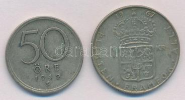 Svédország 1949. 50ö Ag + 1967. 1K Ag "VI. Gusztáv" T:2,2-
Sweden 1949. 50 Öre Ag + 1967....