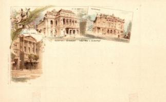 1896 Budapest, budapesti színházak: Operaház, Nemzeti Színház, Népszínház; Ezredéves Országos Kiállítás, piros 5 Kr Ga. litho s: Cserna (ragasztónyom / glue marks)