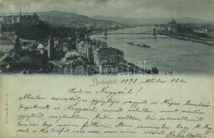 1898 Budapest I. Kilátás a Gellérthegyről, Döbrentei tér, Lánchíd, gőzhajók (Rb)