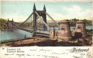 Budapest, Erzsébet híd, építkezés, litho (EM)