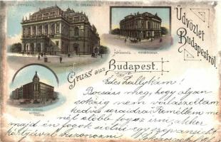 1899 Budapest, M. kir. Operaház, Népszínház, Nemzeti színház. Art Nouveau, litho (vágott / cut)