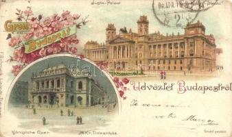 1898 Budapest, M. kir. Operaház, Igazságügyi palota. F. Schmuck 92. Art Nouveau, floral, litho (vágott / cut)