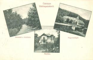 1907 Büdöspataka, Bizusa-Bai; Bemenet a fürdőhöz, pavilon, nagyvendéglő. Dr. Móricz Aladár amatőr felvétele / road to the spa, restaurant, pavilion