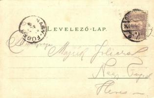 1900 Budapest I. Királyi vár és várbazár este, rakpart, gőzhajók. Regel & Krug. No. 1893. Art No...