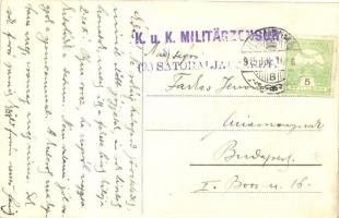 1915 Homonna, Homenau, Humenné; Fürdő utca / street, automobile + K.u.K. Militärzensur  (9.) Sátoral...