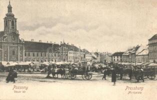 Pozsony, Pressburg, Bratislava; Vásár tér, templom. Bediene dich allein kiadása / market square, church