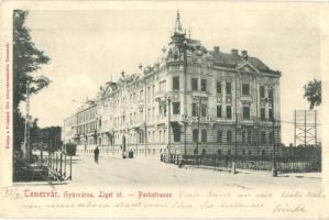 1903 Temesvár, Timisoara; Gyárváros, Liget út, villamos. Kiadja Polatsek / Parkstrasse / Fabrica, street view, tram