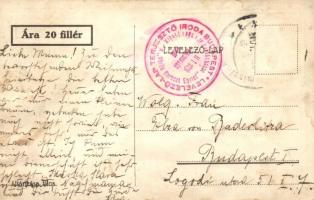 1914 Vöröskeresztes propaganda lap katonával és nővérrel. A Vörös Kereszt Egylet dunaparti betegnyug...