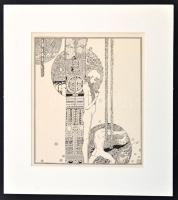 Kozma Lajos (1884-1948): Álmodás. Cinkográfia, papír, jelzett a cinkográfián, paszpartuban, 19,5×16,...