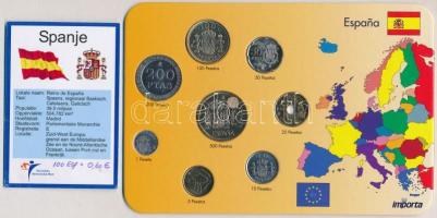 Spanyolország 1998-2001. 1P-500P (8xklf) forgalmi sor karton dísztokban T:1- Spain 1998-2001. 1 Peseta - 500 Pesetas (8xdiff) coin set in cardboard case C:AU