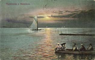 Balaton, Naplement a Balatonon, vitorlás, csónakázók. Divald Károly 2126. 1909.